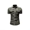 Camisa de Manga Longa Camuflada Masculina Europeia e Americana Estilo Workwear Camisa Jeans Lavada Top Casual Versátil