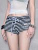 Pantalones Casuales de Rayas y Bloques de Color de Tiro Bajo con Cordón para Mujer Verano Nuevos Pantalones Estilo Puro Deseo Shorts Deportivos Ajustados al Cuerpo