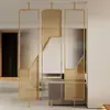 Divisória de Vidro Estilo Luxo com Decoração Metálica para Entrada de Sala de Estar, Tela de Rattan em Aço Inoxidável
