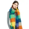 Novo Cachecol Ac-Style Outono e Inverno para Mulheres, Xale Grosso Xadrez Dupla Face com Padrão Colorido de Quatro Quadros