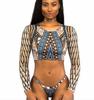 Amazon Comércio Exterior Feminino Split Maiô AliExpress Sexy Europeu e Americano Biquíni Retro Manga Longa com Impressão de Manga