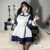 Dos osos: qqny Juego de Rol Uniforme de Halloween Azul y Blanco Vestido de Sirvienta Enfermera Vestido de Escenario