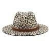 Sombrero de copa de moda europeo y americano con estampado de leopardo Sombrero de jazz Otoño e Invierno sombrero de fieltro de lana de venta caliente transfronteriza sombrero de copa de jazz de ala plana