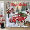 Cortina de Ducha Muñeco de Nieve Navideño Santa Feliz Elfo Reno Camión Rojo Tela de Poliéster Cortina de Ducha Impresa Baño