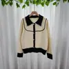 Outono e Inverno Novo Estilo Lapela Cor Contraste Estilo Coreano Pulôver Tricot de Manga Longa Moda Feminina Tricô Moderno Que Reduz a Idade Jaqueta
