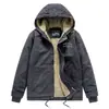 Casaco masculino acolchoado de algodão para outono e inverno, jaqueta masculina com capuz plus size, jaqueta acolchoada de algodão quente com zíper, casual esportiva com capuz, forrada de fleece