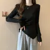 Ropa para mujer de talla grande: camiseta base adelgazante, que disimula la barriga, de un solo hombro, plisada asimétrica, con lentejuelas, con abertura, de manga larga para mujer
