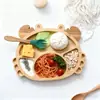 Plato de bambú y madera para niños con ventosa, compartimento de una sola pieza, al por mayor, plato para suplementos alimenticios de bebé, forma de oso de dibujos animados