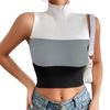 Colete de malha sem mangas feminino com gola alta contrastante, roupa externa de verão, sexy, slim, curto, exposto o umbigo, estilo ocidental, top interno