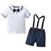 Ropa Infantil de Caballero Británico 2024 para Niños Grande y Pequeño Verano Algodón Camisa de Manga Corta y Pantalones Vestido de Cuatro Piezas