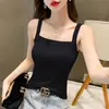 Camisola de Canalé Cuadrada de Nuevo Estilo para Mujer, Ajuste Delgado, Favorecedora, Espalda Descubierta Sexy, Top Base Corto, Moderno