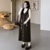 Conjunto de Dos Piezas Vestido Chaleco de Punto para Maternidad 2026 Otoño Nuevo Chaleco Suave con Lazo Vestido de Maternidad
