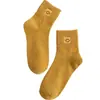 Calcetines para Mujer Zhuji para Otoño e Invierno, Calcetines de Media Pantorrilla, Absorbentes de Sudor y Resistentes al Olor, Calcetines de Algodón de Color Sólido para Mujer, Bordado de Dibujos Animados, Calcetines Personalizados Transfronterizos para Mujer