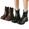 Botines Martin cortos de cuero suave para mujer, nuevo estilo de invierno 2026, forrados de felpa para abrigar, punta redonda, tacón medio, cómodos botines cortos de cuero suave