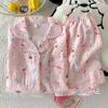 Pijama de Algodón Nube de Manga Corta de Fábrica Original para Mujer Verano Dulce Dibujos Animados Cárdigan Solapa Celebridad de Internet Estilo Popular Ropa de Casa