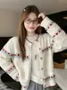 Suéter feminino jacquard estilo Fair Isle de manga longa e gola redonda, cardigã de tricô, novo casaco de outono e inverno doce e elegante