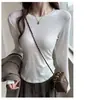 Camiseta básica de manga larga ajustada de Tencel para mujer, nuevo top de punto liso para primavera y otoño, camiseta básica versátil para capas