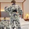 Pijama de Hombre Invierno Engrosado Forrado de Felpa Terciopelo de Coral Invierno Cremallera Juvenil Dibujos Animados Ropa de Casa Portátil Set