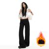 Cintura elástica diseño de cordón pantalones sueltos de cachemira otoño e invierno pantalones rectos de pierna ancha mopa casual baño