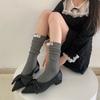 Calcetines largos para niñas, otoño e invierno, hasta media pantorrilla, con lazo, JK, hilo de algodón grueso, calcetines de algodón, calcetines blancos