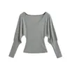 Blusa de Tricô Branca com Decote V Profundo e Manga Longa para Mulheres, Roupa de Outono e Inverno, Manga Morcego, Lã Fina, Camisa Base de Cor Sólida, Top Moderno de Caimento Justo