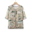 Camisa Falsa de Duas Peças Estilo Novo 2026 da Vovó, Roupa de Primavera para Meia-Idade e Idosos, Blusa Estampada Estilo Chinês para Mulheres, Blusa de Primavera e Verão da Mamãe