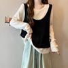 [Original] Temperamento francês falso duas peças manga comprida feminino outono plus size gordinho menina design fino chique top