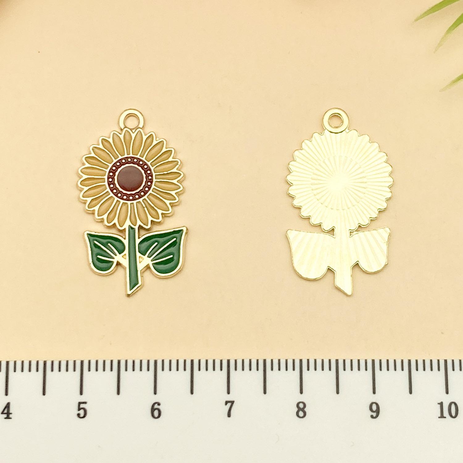 19208-YP-滴油锌合金黄色感恩节向日葵花27x15mm