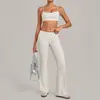 Conjunto deportivo invisible de yoga con pliegues transfronterizos para mujer, con pantalones acampanados, cuello halter y cintura plegable 4686+2257