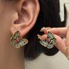 Aretes Coreanos Simples Franceses Retro Diamante Mariposa Lujo Ligero Temperamento Moda Diseño de Alta Gama