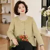 Moda Primavera 2026 Elegante Casaco de Lã para Mães, Tops para Meia-Idade e Idosos, Casaco de Lã Versátil Estilo Chinês Novo para Pessoas de 50 Anos