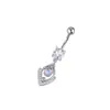 Anel de Umbigo Flor Zircônia Estilo Europeu e Americano Anel de Umbigo Coração de Aço Inoxidável Joia Piercing de Umbigo Pedra da Lua Natural