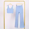 Conjunto de Chaleco Lulu U y Pantalones Acampanados, Ajustado con Cuello Alto, Cremallera Dorada Elástica, Conjunto para Fitness Yoga