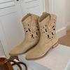 Yuanlitong~ Estilo Celebridad de Internet Calados Botas Vaqueras Largas para Mujer 2025 Bordadas de Media Pantorrilla Punta Fina Botas de Montar