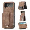 Capa de Celular Zflip4 com Zíper e Porta-Cartões Múltiplos para Samsung Zflip3 Capa de Cartão Retro Removível Capa Zflip4