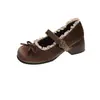 En stock Peluche Lindo Moño Zapatos Mary Jane Mujer 2026 Verano Nuevo Correa Única Punta Redonda Planos Bajos para Combinar con Faldas