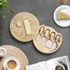 Suministro Directo de Fábrica de Bandeja de Madera de Caucho para Queso y Frutas, Cuchillo de Queso de Bambú, Plato de Queso para Pan, Plato para Snacks de Frutas