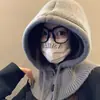 Gorro pasamontañas coreano para mujer, gorro de invierno cálido con calentador de cuello integrado, estilo para parejas, gorro de punto de lana que protege las orejas