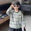 Camiseta de manga larga a rayas para niño Q130, colección primavera y otoño, suave y cómoda, estilo nuevo, casual y de corte holgado, top para niño