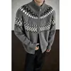 Suéter de punto jacquard Fair Isle para hombre y parejas, chaqueta cárdigan con cuello mao, estilo old money, otoño e invierno, venta al por mayor de fábrica transfronteriza