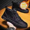 Botas Martin de invierno con forro polar para hombre, zapatos de caña alta para hombre, zapatos de cuero modernos para combinar con todo, tenis casuales con plataforma, zapatos de algodón cálido