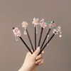 Horquilla china rosa delicada estilo palacio horquilla de madera horquilla con borla retro dinastía Han horquilla para cheongsam joyería para mujer