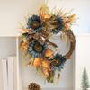 Nueva corona artificial transfronteriza con estampado de leopardo y girasol azul, decoración del hogar, artesanías, anillo de ratán, colgante de pared para puerta