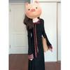 Vestido Negro Pequeño Estilo Hepburn Francés con Lazo de Manga Larga para Mujer 2025 Otoño Cubre Vientre Aspecto Adelgazante Falda de Longitud Media