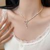 Super Hada Fino Brillante Plata Lazo Collar Mujer Lujo Ligero Elegante Dulce Elegante Moda Versátil Cadena de Cuello Cadena Clavícula