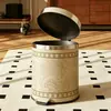 Papelera Vintage de Cuero Estilo Francés Operada con el Pie para Casas de Huéspedes, Alto Valor Estético, Doble Capa con Cubo Interior, Gran Capacidad, Pedal con Tapa