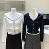 Branco Off/Azul Marinho Gola Marinho Manga Longa