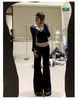 Jeans Preto de Cintura Baixa Wide Leg Feminino Verão Novo Retro Reto Solto Emagrecedor Versátil Calça Micro Flare
