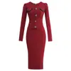Conjunto de vestido rojo para mujer, elegante y ajustado, conjunto de dos piezas de punto con falda para invierno