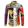 Camisa de Manga Larga para Hombre con Forro Largo 2021 Nueva Comercio Exterior Transfronterizo Moda Juvenil Europea y Americana Estilo Familiar Famoso Camisa de Solapa Estampada para Hombre